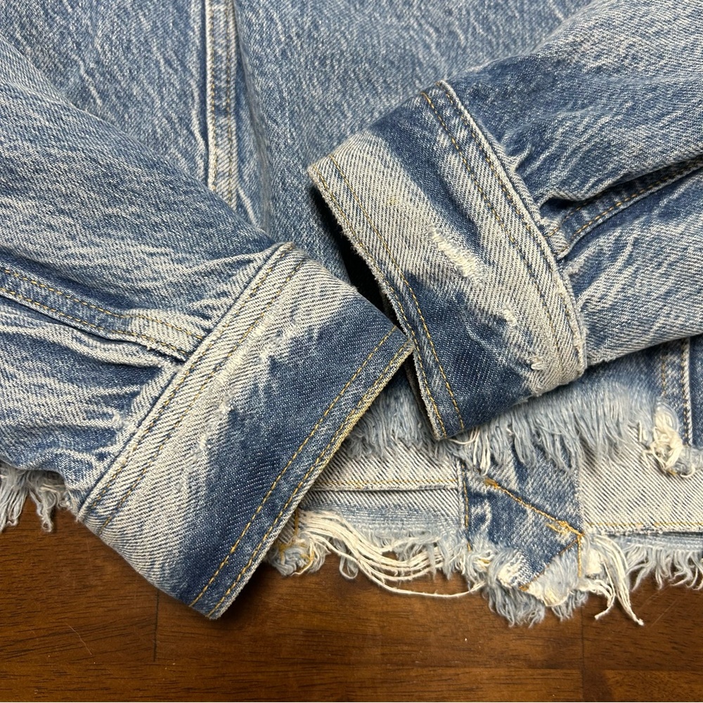 We The Free Indira Distressed Frayed Denim Jacket Size XS - Picture 9 of 16